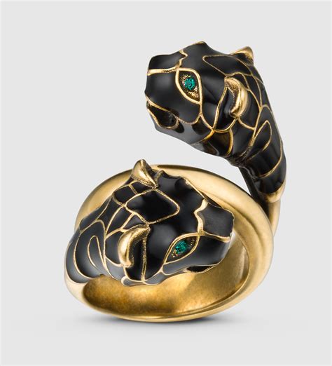 gucci black tiger ring enamel